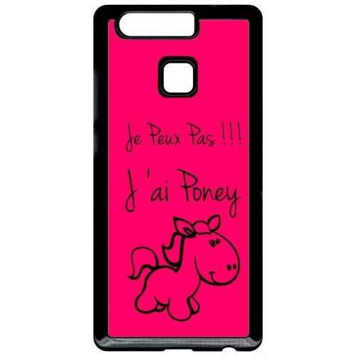 Coque Pour Smartphone - Citation Poney Rose - Compatible Avec Huawei P9 - Plastique - Bord Noir