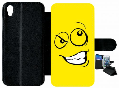 Etui À Rabat Xperia X - Smiley Énervé Jaune - Simili-Cuir - Noir