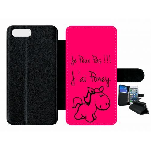 Etui A Rabat - Citation Poney Rose - Compatible Avec Apple Iphone 7 Plus - Plastique - Bord Noir