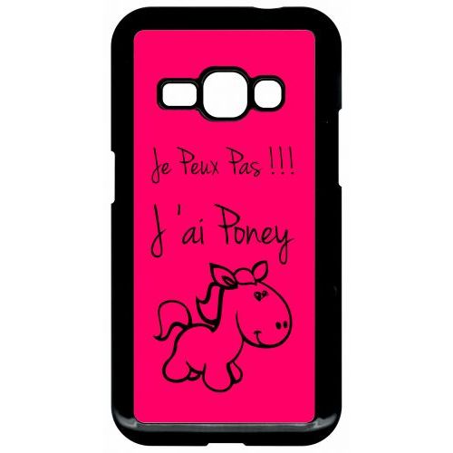 Coque Pour Smartphone - Citation Poney Rose - Compatible Avec Samsung Galaxy J1 (2016) - Plastique - Bord Noir