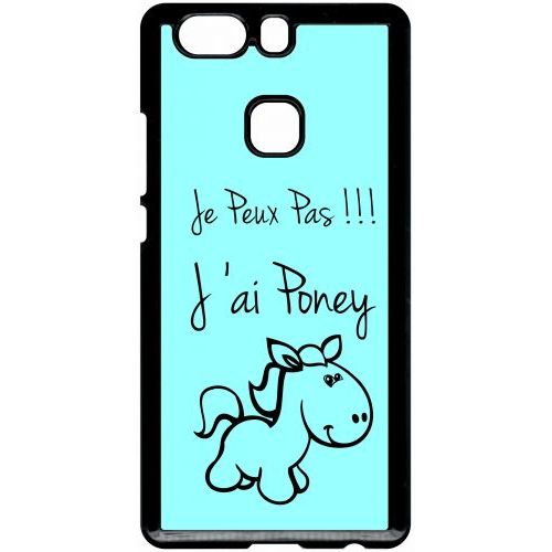 Coque Pour Smartphone - Citation Poney Turquoise - Compatible Avec Huawei P9 Plus - Plastique - Bord Noir