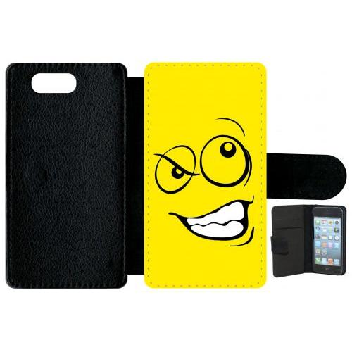 Etui À Rabat Xperia Z3 Compact - Smiley Énervé Jaune - Simili-Cuir - Noir