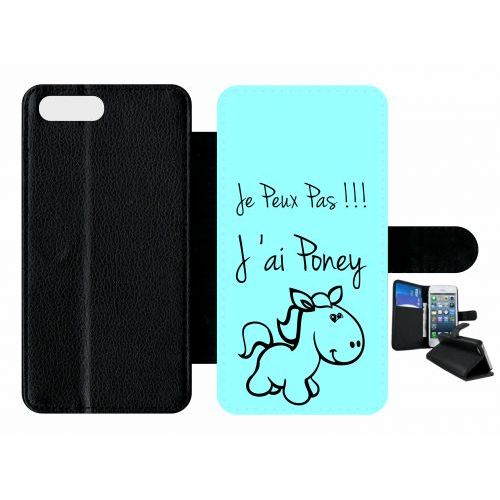 Etui A Rabat - Citation Poney Turquoise - Compatible Avec Apple Iphone 7 Plus - Plastique - Bord Noir