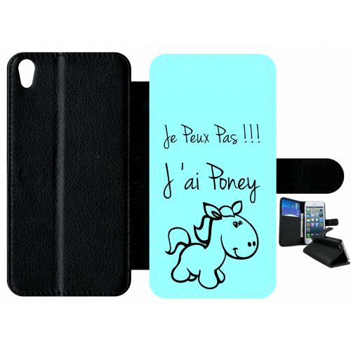 Etui À Rabat Xperia Xa - Citation Poney Turquoise - Simili-Cuir - Noir