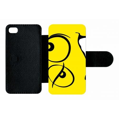 Etui A Rabat - Smiley Énervé Jaune - Compatible Avec Apple Iphone 4s - Plastique - Bord Noir