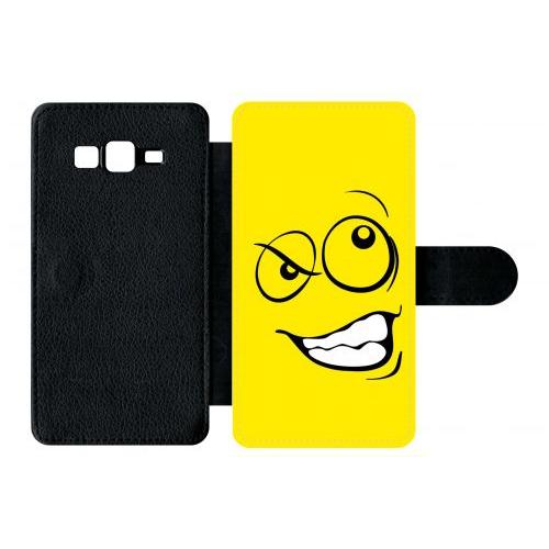 Etui À Rabat Galaxy Grand Prime - Smiley Énervé Jaune - Simili-Cuir - Noir