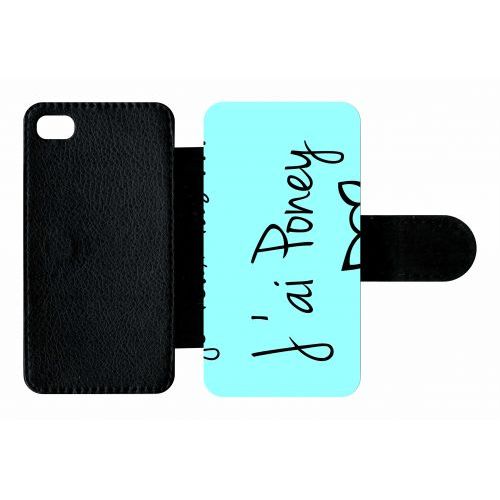 Etui A Rabat - Citation Poney Turquoise - Compatible Avec Apple Iphone 4s - Plastique - Bord Noir