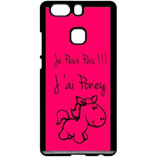 Coque Pour Smartphone - Citation Poney Rose - Compatible Avec Huawei P9 Plus - Plastique - Bord Noir