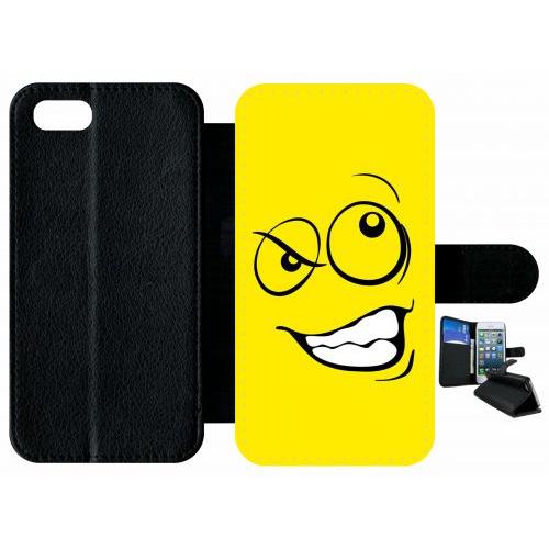 Etui A Rabat - Smiley Énervé Jaune - Compatible Avec Apple Iphone 7 - Plastique - Bord Noir