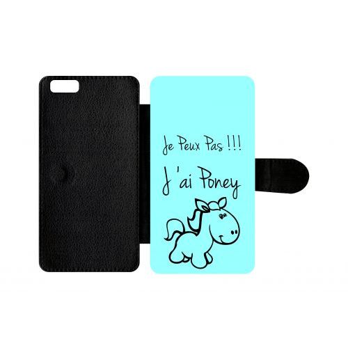 Etui A Rabat - Citation Poney Turquoise - Compatible Avec Apple Iphone 6 Plus - Plastique - Bord Noir