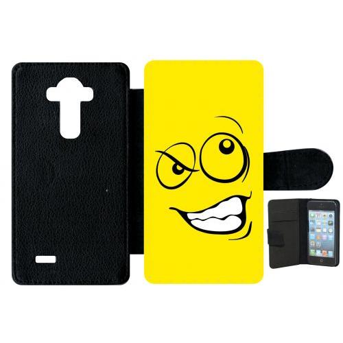 Etui A Rabat - Smiley Énervé Jaune - Compatible Avec Lg G4 - Plastique - Bord Noir