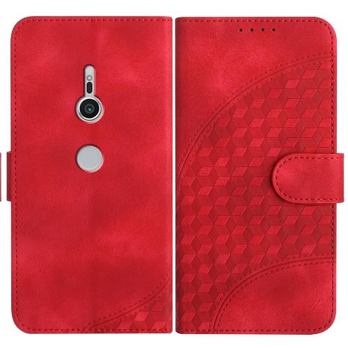 Étui Pour Sony Xperia Xz2 Couverture En Cuir Pu Flip Business Étui En Cuir Antichoc Motif Géométrique Titulaire De La Carte Magnétique - Rouge