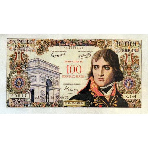 Billet 10000 Frs Surchargé 100nf "Bonaparte" Plaqué À La Feuille D' Argent Pur