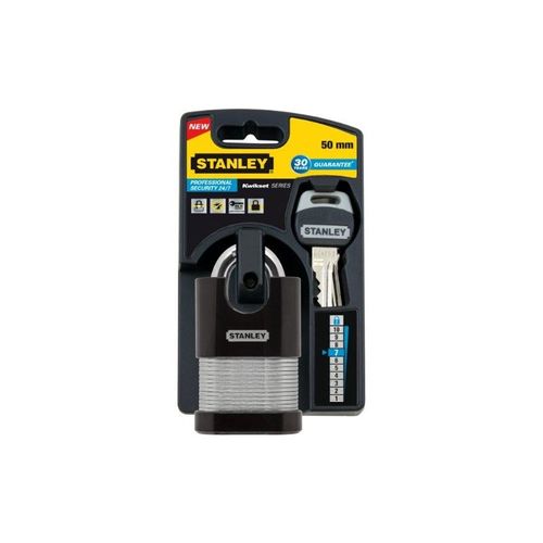 Stanley 81030363501 Cadenas Laminé Protégé 50 Mm Anse Standard Noir