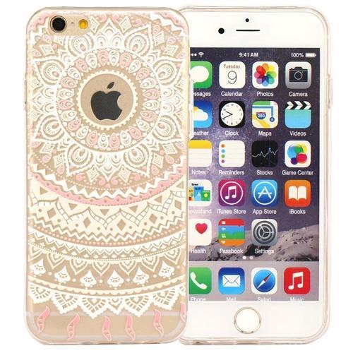 Hq-Cloud® Coque Étui Transparent En Tpu Silicone Pour Apple Iphone 6 Plus / 6s Plus En Rose Clair Blanc Transparent Motif Mandala Design Soleil Indien