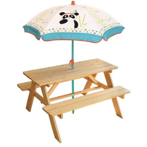 Table De Pique-Nique Pour Enfant - Fun House - Indian Panda - Bois - Parasol Inclus