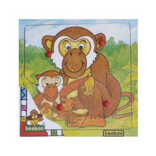 Puzzle A Encastrer - Singe - 4 Pieces - Puzzle Bouton En Bois - Animaux