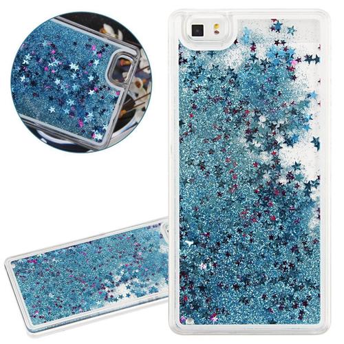 Hq-Cloud Coque Rigide+Border Souple En Silicone Avec Liquides Sable Mouvant Étoiles Paillettes Pour Huawei P9 Lite Couleur Bleu