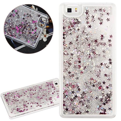 Hq-Cloud Coque Rigide+Border Souple En Silicone Avec Liquides Sable Mouvant Étoiles Paillettes Pour Huawei P8 Couleur Argenté Rose