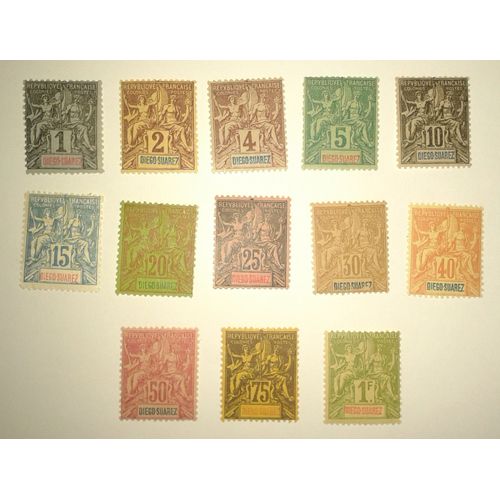 Lot 13 Timbres Diego Suarez 1894 Yvert Et Tellier N°38, 39, 40, 41, 42, 43, 44, 45, 46, 47, 48, 49 Et 50 Tb 