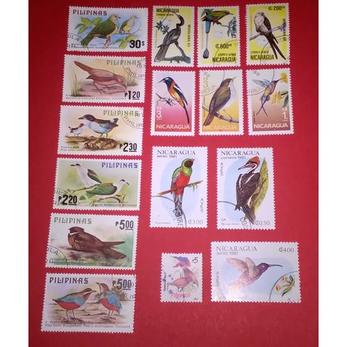 16 Timbres Oiseaux - Philippines / Nicaragua