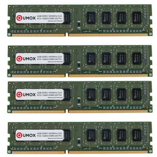 QUMOX mémoire 16Go (4x 4Go) DDR3 1600 PC3-12800 PC-12800 1600MHz - 240 broches - DIMM mémoire RAM XMP CL9 