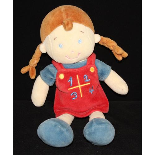 Doudou Peluche Écolière Poupée Fille Fillette Mots D'enfants Leclerc 1 2 3 4  Rouge Bleu  28 Cm