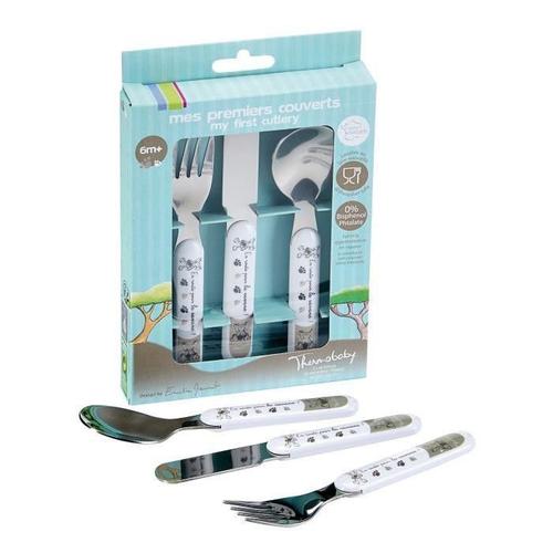 Thermobaby Coffret 'mes Premiers Couverts' Set Fourchette Couteau Cuillere Inox Savane