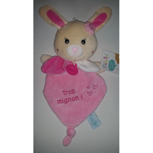 Doudou Plat Lapin Trop Mignon Collection Kawaii Baby Nat' Babynat Rose Blanc Beige/Crème /Écru Coeur 1 N Ud Bébé Jouet Bebe Naissance Peluche Éveil Enfant Comfort Blanket Comforter Soft Toys