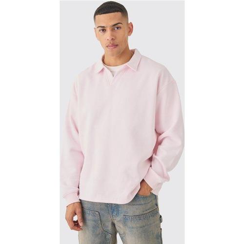 Oversized Revere Neck Rugby Polo Homme - Rose - M, Rose