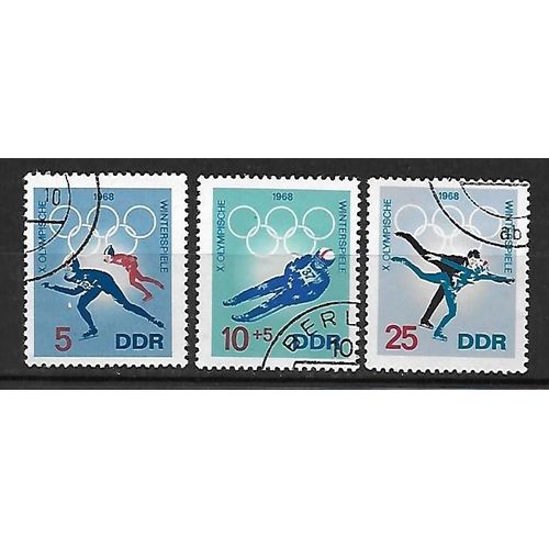 Allemagne Ddr 1968 : 10è Jeux Olympiques D'hiver, À Grenoble : Vitesse Sur Glace / Luge / Patinage Artistique (Couple) - Série De 3 Timbres Oblitérés
