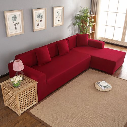 Housse De Canapé D'angle En Polyester 3 + 2 Places, Housse De Protection En Forme De L Pour Meubles De Maison (Rouge Vin)