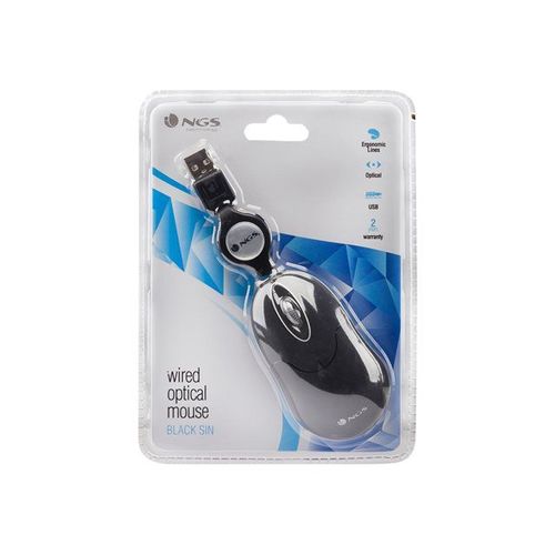 NGS SIN - Souris - droitiers et gauchers - optique - 3 boutons - filaire - USB - noir