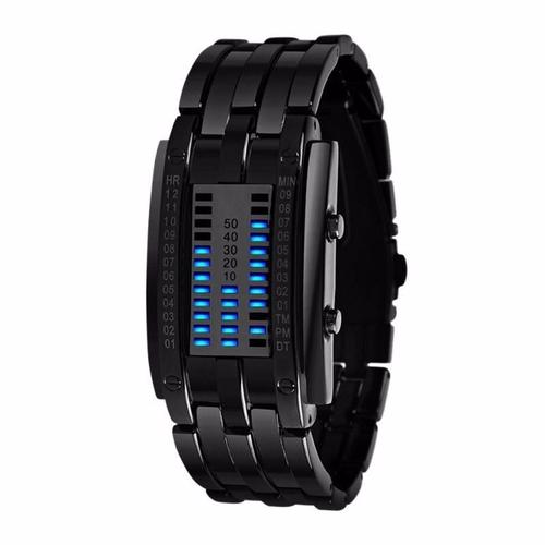 Montre Futuriste Femme/Ado Led Bleu Acier Stainless Steel Couleur Noire