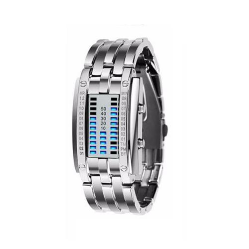 Montre Futuriste Femme/Ado Led Bleu Acier Stainless Steel Couleur Argent