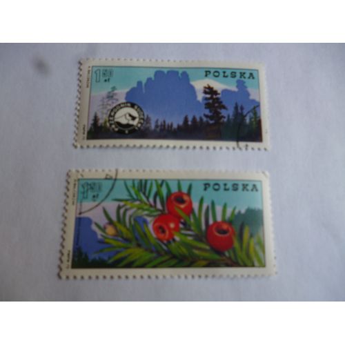 Lot De Deux Timbres Pologne 1975 :Baie Sauvage Et Pin.