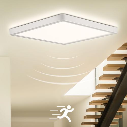 Iegled Led Plafonnier Avec Détecteur De Mouvement Radar, 18w 1800lm 4000k Lampe Avec Détecteur De Mouvement Intérieur, Ip44 Led Plafonnier Plat Pour Escalier Balcon Couloir Cave Garage Carport, 23cm