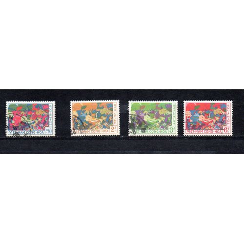 Vietnam Sud- Série De 4 Timbres Oblitérés Avec Trace De Charnière- Troupeau D' Eléphants- Souvenir Des Soeurs Trung