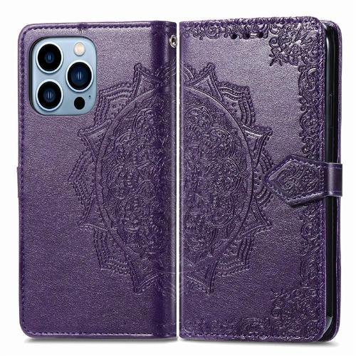 Étui Pour Iphone 13 Promax Étui En Cuir Motif Exquis Antichoc Simple Entreprise Couverture Rabotant - Violet