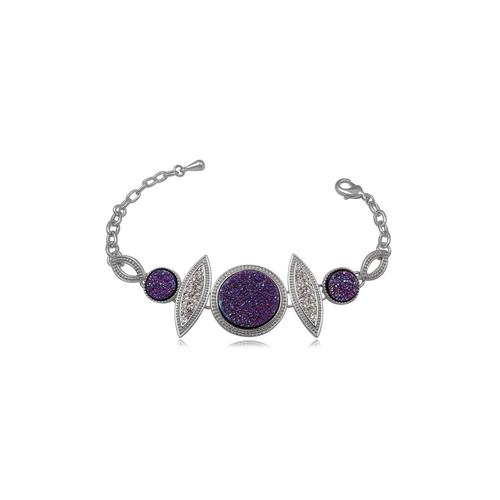 Bracelet Cristal Druzy Violet Et Strass - Crystal Pearl Cry 8137 T Violet Unique