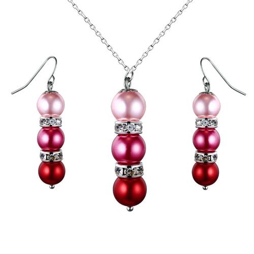 Parure Collier Et Boucles D'oreilles Perles Roses, Cristal Et Plaqué Rhodium - Blue Pearls Ocp 0201 Rose Ajustable