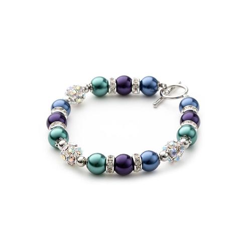 Bracelet 1 Rang En Perles Bleu Et Violet, Cristal Et Plaqué Rhodium - Blue Pearls Ocp 0106 Unique