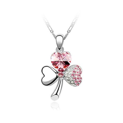 Pendentif Trêfle Ã 3 Feuilles Orné De Cristal Rose De Swarovski - Crystal Pearl Cry A227 G Unique