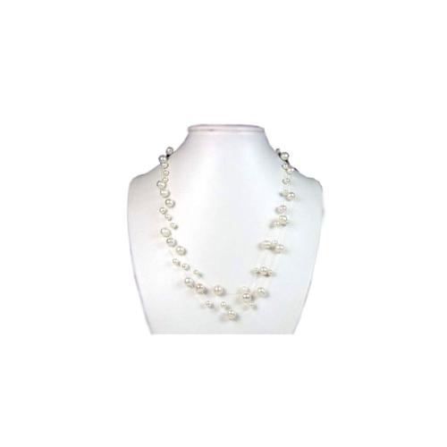 Collier Femme 3 Rangs Nylon Invisible En Argent 925 Et Perles De Culture Blanc Ou Noir - Blue Pearls Bps 0200 Y Blanc Unique