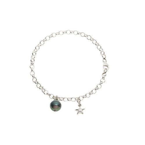 Bracelet Perle De Tahiti Et Etoile Argent Massif 925 - Blue Pearls Bps K105 W Unique