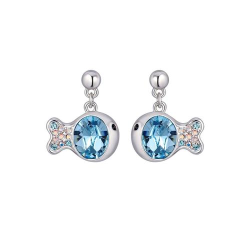 Boucles D'oreilles Poisson Orné De Cristaux De Swarovski Bleu Et Plaqué Rhodium - Crystal Pearl Cry E301 J Unique