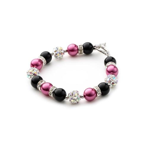 Bracelet 1 Rang En Perles Rose Et Noir, Cristal Et Plaqué Rhodium - Blue Pearls Ocp 0107 Unique