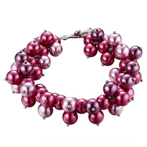 Bracelet Multi Perles Roses Et Fushia Et Plaqué Rhodium - Blue Pearls Ocp 0154 Unique
