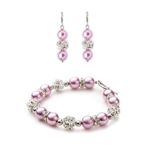 Parure Bracelet Et Boucles D'oreilles En Perles Roses, Cristal - Blue Pearls Ocp 0702 Rose Unique