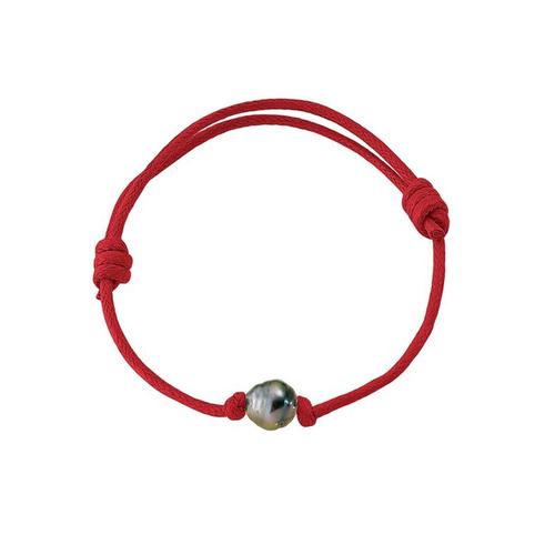 Bracelet Ajustable Homme Femme Perle De Tahiti Et Coton Ciré Rouge - Blue Pearls Bps 0238 W Ajustable